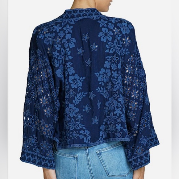 NWT Johnny Was Manila Eyelet Kimono Signature Floral Embroidery Blue Night Small - Picture 3 of 7